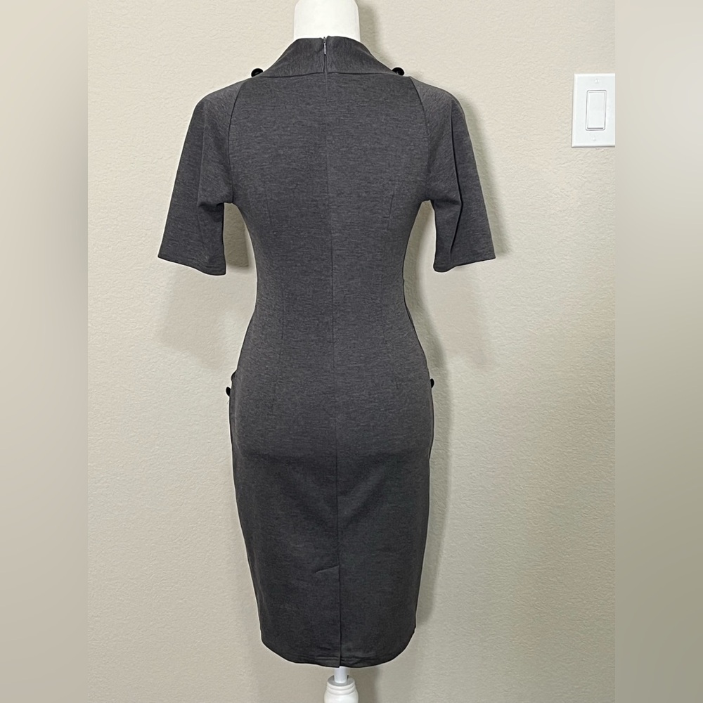 Grace Karin Gray Old Money Double Breasted Button Wiggle Pencil Dress Size S - Picture 16 of 16